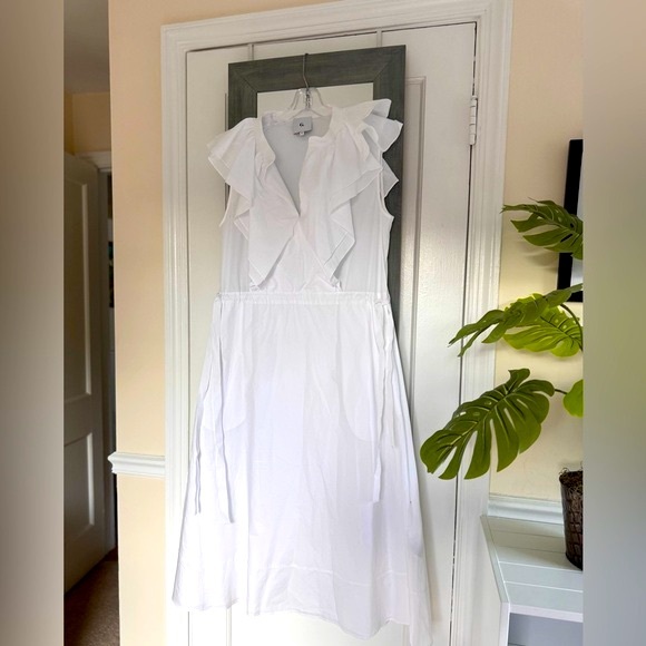 G. LABEL BY GOOP Connie Ruffle Mid-Length Dress Diner En Blanc Barbiecore - Picture 7 of 14